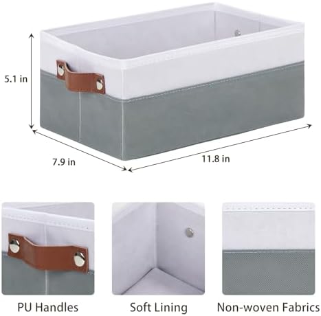 DULLEMELO Small Storage Basket for Organizing, Grey Basket Cloth Storage Bins for Shelves, Foldable Fabric Bins for Home Storage and Organization, White&Deep Grey, 1-Pack