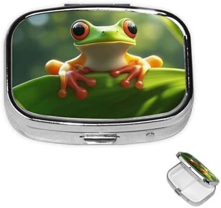 Pill Box 2 Compartment Medicine Pill Case for Pocket or Purse Mini Metal Pill Holder Cute Frog Pill Case Vitamin Organizer Portable Travel Pill Container to Hold Supplements Vitamins