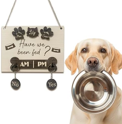 Personalized Have We Been Fed Sign, Custom Feeding Reminder Hanging Sign with Name, Decorative Dog Cat Meal Scheduler, Pet Feed Tracker AM PM, Gift for Pet Lovers, Decorative Wall Art