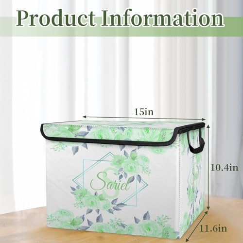 Green Floral Storage Bin with Lid Personalized Storage Baskets for Organizing Foldable Closet Organizers with Handles,Cute Basket for Boys Girls for Clothes Blanket Pet Dog Toy Basket Storage (1 Pack)