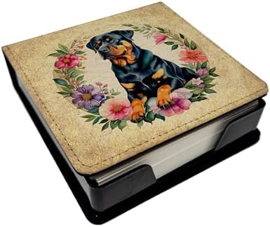 Caroline's Treasures Rottweiler and Flowers PU Leather Note Paper Holder with Artist-Designed Cover, Desk Accessory, Office Gift