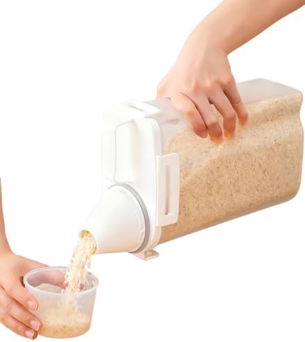 Gagee Airtight Rice Dispenser 3-5 Lb with Measuring Cup,Clear | Cereal Dry Food Flour Bin, Pet Dog Cat Food Dispenser, BPA Free Plastic Kitchen and Pantry Organization Bin for Sugar
