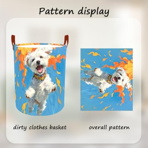 Laundry Basket 15.7x19.7 in White Puppy Autumn Hamper for Bedroom