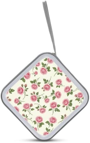 CD Protective Case Floral Pink Rose 40 Capacity DVD Holder Wallet | Hard Plastic Disc Storage Binder Floral Retro Romantic Peony Chic Flower Pink Rose, Sturdy Zipper, Portable Carry Handle