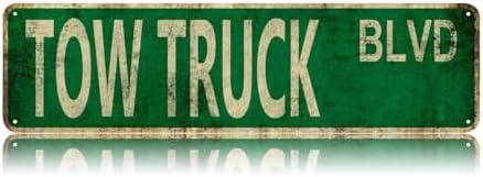 Tow Truck Blvd Street Sign, Vintage Tin Sign, Wall Decor For Home Farmhouse Bar Cafe Garage, Indoor Outdoor Decoration For Truck Enthusiast Garage Holiday Gift 16x4 Inch