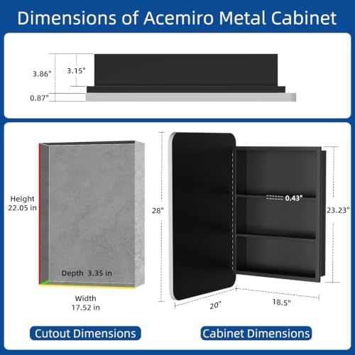 ACEMIRO 20x28 Inch Recessed Medicine Cabinet with Mirror Metal Framed Surface Wall Mounted Bathroom Mirror Medicine Cabinet with Storage Brushed Silver
