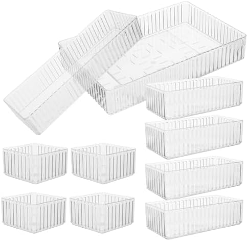 10pcs Plastic Drawer Organizer Trays with Stackable Divider System and Raised Edges, Removable Pet Storage Bins for Makeup and Cosmetics on Bathroom Counter or Vanity