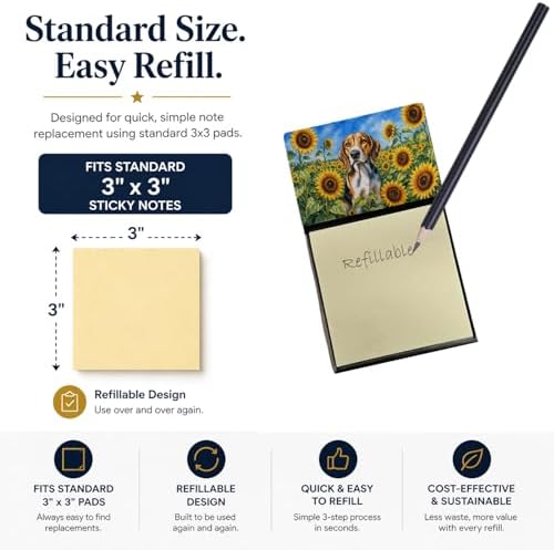 Caroline's Treasures American Foxhound in Sunflowers Watercolor Sticky Note Holder Refillable Dispenser Desk Accessory 3x3 Pad Gift