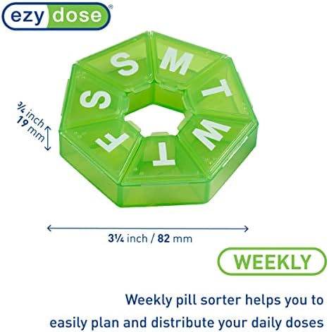 EZY DOSE Weekly (7-Day) Pill Case, Medicine Planner, Vitamin Organizer Box, Travel Pill Planner, Portable Storage, 7-Sided, Color May Vary, BPA Free