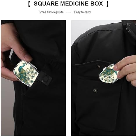 Pill Organizer, Portable Pill Box, Travel 7 Day Pillcase Peacock Pattern Medicine Organizer 2 Compartments Medicine Container for Vitamins, Medications, Fish Oil and Supplements