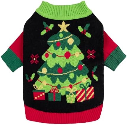 Fitwarm Cozy Dog Christmas Sweater, Thermal Winter Clothes for Small Dogs, Boy & Girl, Holiday Pet Apparel, Black, Red, Green, Yellow, Large