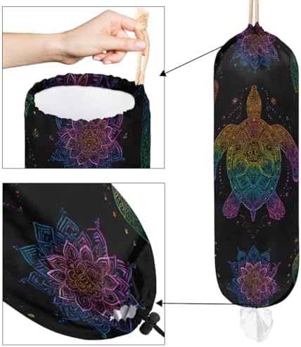 Pardick Plastic Bag Holder, Boho Turtle Grocery Bag Holder for Shopping Bags, Wall Mount Plastic Bag Storage Organizer Dispenser, Storage Holder for Home Kitchen Camper,A-1