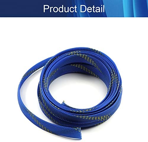 Jutagoss PET Expandable Braided Cable Sleeve, 16.4ft - 5/8 inch Blue Gold Cable Management Sleeve, Wire Loom Tube Cord Protector for USB Cable, Power Cord, Audio Video and More, 1Pc