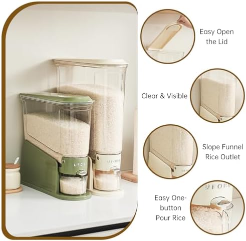 UFORU Slim Rice Dispenser 22 LB,Clear Rice Storage for Small Spaces