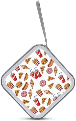CD DVD Case Holder Hamburgers Pizza Disc Wallet Storage Case 40 Capacity | DVD Organizer, Hamburgers French Fries Pizza Fast Food, Hand Strap Zipper Closure, Home Car Office Accessories
