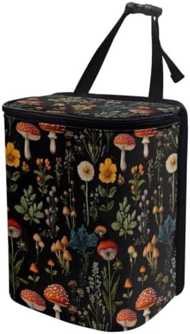 Mushroom Floral Print Car Trash Can with Lid Organizer Multipurpose Trash Bin Decoration for Women Universal for Cars,Sedans, SUVs & Trucks