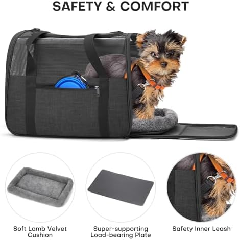 JUNGYOUN Premium Cat Carrier - Pet Carrier for Cat & Small Dogs up to 15lbs - Airline Approved Travel Dog Carrier with Anti-Escape Zippers, Collapsible Travel Bowl & Padded Strap