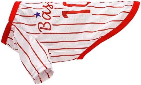 Paiaite Sleek Striped Dog Vest: Sleeveless Baseball-Style Dog Shirt, Ideal Fit for Small, Medium, and Large Breeds,Polyester Fabric for Comfort, Breathability, and Stretchiness Red S