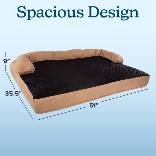 Jumbo Dog Bed – 51x35.5 Pet Bed - 3-Layer Orthopedic Dog Sofa with Cooling Gel, Memory Foam and Neck Bolster by PETMAKER (Tan/Black)