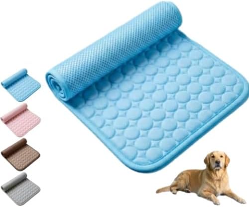 Pet Cooling Mat, ICY nap Dog mat, Portable Washable Ice Silk Cooling Pad for Dogs Cats, Breathable Foldable Mat for Large Small Dogs, Summer Cool Mat for Kennel Floor Car Sofa(Blue,Small)