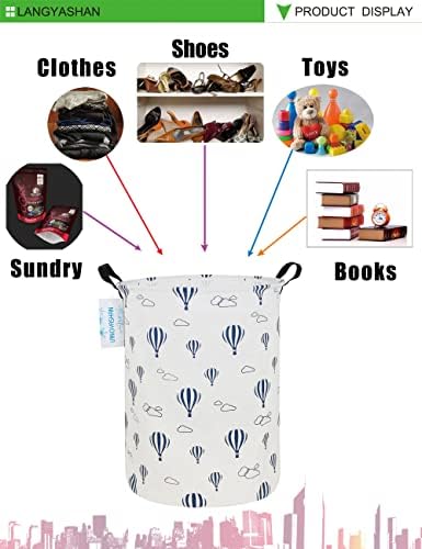 Round Laundry Basket Collapsible Storage Hamper Blue Balloon | Waterproof Canvas Foldable Baskets with sturdy Handles Multi-scene Organizer for Home Play Bedroom Gift Bin