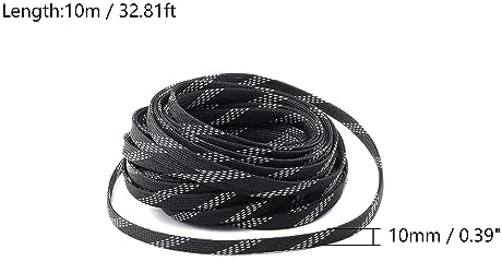 Jutagoss PET Expandable Braided Cable Sleeve, 32.8ft - 3/8 inch Black Silver Cable Management Sleeve, Wire Loom Tube Cord Protector for USB Cable, Power Cord, Audio Video and More, 1Pc