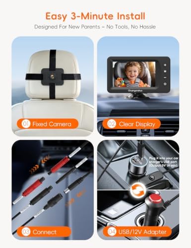 Baby Car Camera USB with No.1 Clarity, 5'' HD 1080P IPS Baby Car Monitor with 3X Zoom, Backseat/Carseat/Rear Seat Camera with Ultra Night Vision, Easy No-Damage Install, S100P(5inch Black)