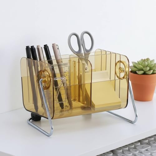 Desk Pen Holder Rotating Organizer Stationery Organizer Desktop Office Storage with Customizable Compartments and 360 Degree Rotation Transparent PET for dorm rooms office study, Green