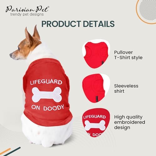 Parisian Pet Dog Shirt – 100% Cotton Shirts for Small Dogs – Sleeveless Red Lifeguard Puppy Vest – Lightweight and Breathable Pet Apparel – Pullover Summer Dog Clothes - Stretchy T Shirts for Dogs