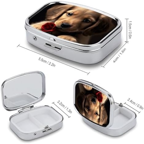 Cute Pet Dog Pill Box for Pocket Square Pill Box 2 Compartment Decorative Portable Travel Pill Holder Tablet Vitamin Organizer Mini Pill Case