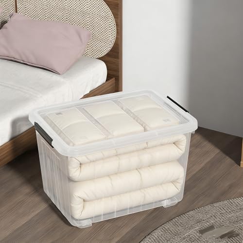 4-Pack Secure Latch, Clear Plastic Storage Organizer Bins, 70 L, Heavy-Duty Container Boxes with Lids for Home, Office, and Garage