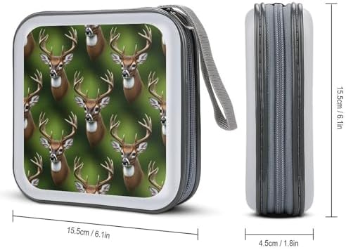 40-Disc CD/DVD Organizer Wallet Hunting Deer, Heavy-Duty Hard Plastic Binder, Portable Storage Case with Carry Strap for Car