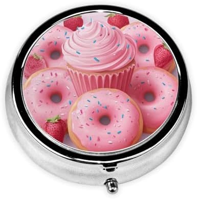 Pill Box 3 Compartment Medicine Pill Case for Pocket or Purse Mini Metal Pillcase Pink Donut and Cupcake Pill Holder Vitamin Organizer Portable Travel Pills Container to Hold Supplements Vitamins