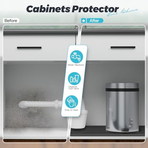 HUUSMOT Under Sink Mat 28" x 22", Extra Thick Waterproof Silicone Liner, Cabinet Protector Tray Organizer for Kitchen (Black)