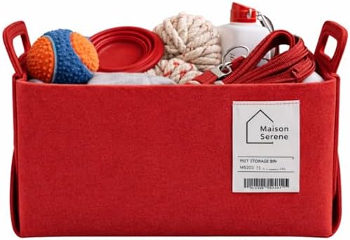 Red Felt Storage Basket with Handles, Foldable Fabric Bin Organizer | Collapsible Decorative Basket for Shelves, Closets, Toys & Nursery – Versatile Fabric Bin for Home, Bedroom and Playroom