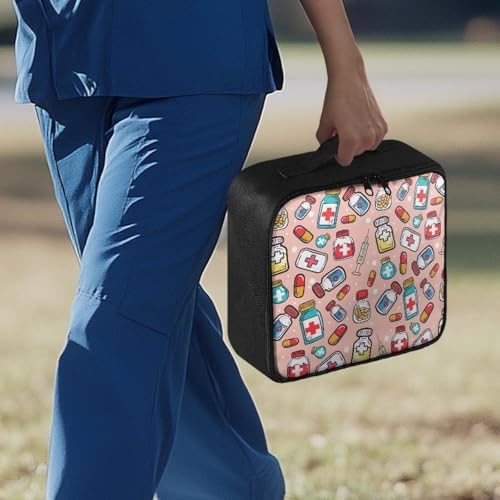 Medicine Pattern First Aid Bag Empty Small Medical Bag Empty Travel First Aid Pouch Bag Medical Supply Bag for Hiking Camping Car College Dorm Travel Home