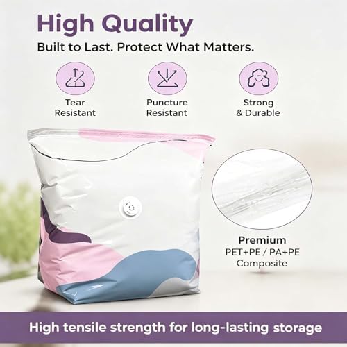 No Pump Vacuum Storage Bags, Heavy Duty Space Saver Compression Bags for Bulky Bedding, Comforters & Clothes, Easy Press and Seal Packing Bags for Closet, Dorm & Travel (2pcsM)