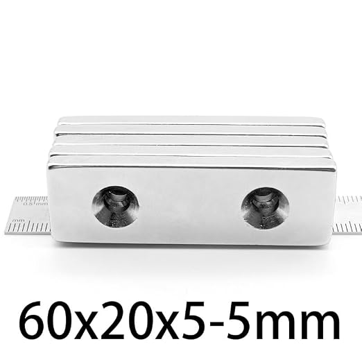 1-10PCS 60x20x5-5mm Sheet Rare Earth 2 Holes 5mm Block Rectangular 60 * 20 * 5-5mm Strip Magnetic Magnets(10pcs)