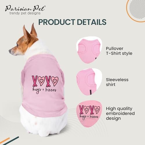 Parisian Pet Dog Shirt – 100% Cotton Shirts for Medium Dogs – Pink XOXO Sleeveless Puppy Clothes – Lightweight and Breathable Girl Dog Clothes – Summer Pet Apparel - Stretchy Tshirts for Dogs