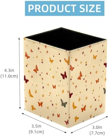 Butterfly Pen Holder for Desk Decor, Rectangular PVC Leather Pencil Cup for Desk Pen Organizer, Makeup Brush Holder for School, Home, Office