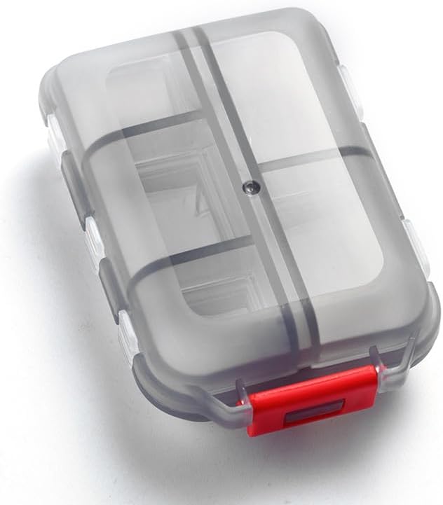 Weekly Travel Pill Organizer Box, 10 Compartments Small Fold Case | Medicine Holder, Daily AM PM Morning Night Pocket Travel Capsule Dispenser for Vitamin, Fish Oil, Supplement, Tablet, Grey