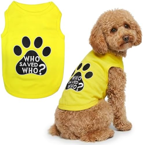 Parisian Pet Dog Shirt – 100% Cotton Shirts for Large Dogs - Sleeveless Yellow Puppy Vest with Paw Print – Breathable Pet Apparel – Pullover Summer Dog Clothes - Stretchy Funny T Shirts for Dogs