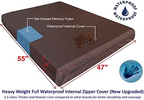 Dogbed4less Jumbo Orthopedic Memory Foam Dog Bed for Large Dogs, Washable Durable Cover, Waterproof Liner and Extra Pet Bed Case, 55"X47"X4", Brown