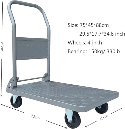 Portable Folding Hand Cart - Heavy-Duty Steel Platform Trolley with Swivel Wheels & Handle for Easy Transport of Goods - Ideal for Moving, Shopping & Storage