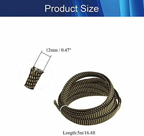 Jutagoss PET Expandable Braided Cable Sleeve, 16.4ft - 1/2 inch Black Gold Cable Management Sleeve, Wire Loom Tube Cord Protector for USB Cable, Power Cord, Audio Video and More, 1Pc