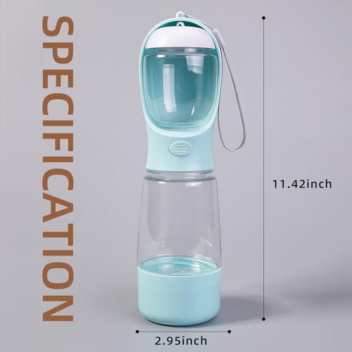 3-in-1 Portable Dog Water Bottle Leak Proof 14oz Blue | Pet Water Dispenser with Built-in Snack Storage, Waste Bag Holder, For Outdoor Walking, Hiking Travel