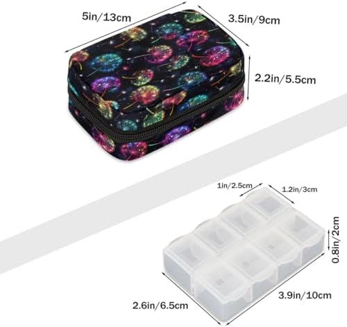 Pill Organizer Box Blue Starry Sky Dandelion 7-Day Weekly Medicine Pill Case Travel Pill Container Portable Pill Holder Storage Purse Bag Small Compact Size for Vitamin Supplement Birth Control