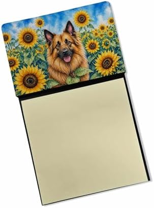 Caroline's Treasures Belgian Tervuren in Sunflowers Watercolor Sticky Note Holder Refillable Dispenser Desk Accessory 3x3 Pad Gift