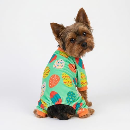 Fitwarm Easter Egg Dog Pajamas, Holiday Dog Clothes for Small Dogs Girl Boy, Pet Easter Outfit, Puppy Cat Onesie, Lightweight Velvet, Light Green, Orange, XS
