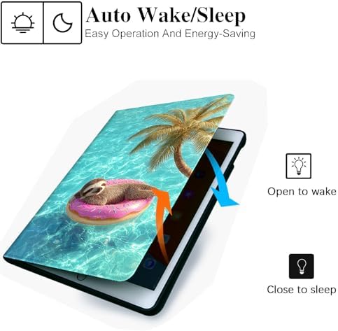 for Microsoft Surface Pro 7 Plus,Surface Pro 7/6/5/4 12.3" Tablet Case,Auto Wake/Sleep,Adjustable Stand Protective Cover - Cute Sloth Donut Pool